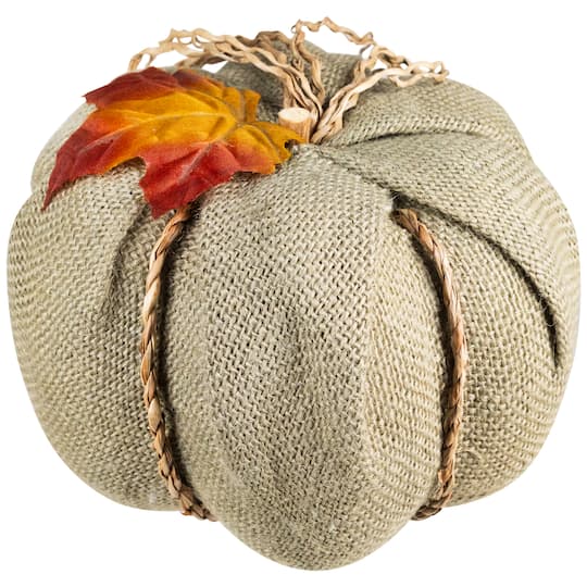 7" Green Burlap Autumn Harvest Tabletop Pumpkin
